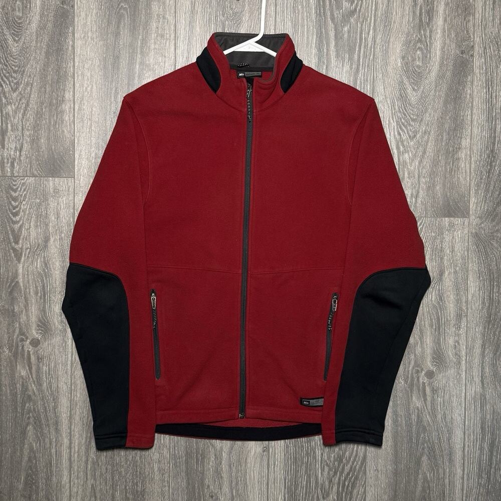 REI Polartec Fleece Jacket Full Zip Red Gray Outdoor Adventure Mens L Gorpcore